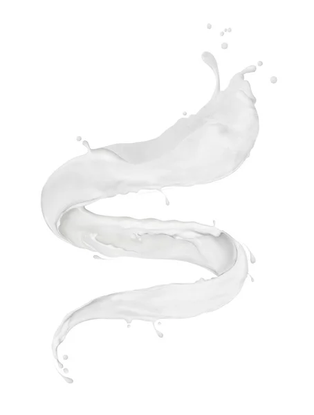 Γάλα πιτσιλιές έστριψε το σχήμα του σπιράλ σε λευκό — Φωτογραφία Αρχείου