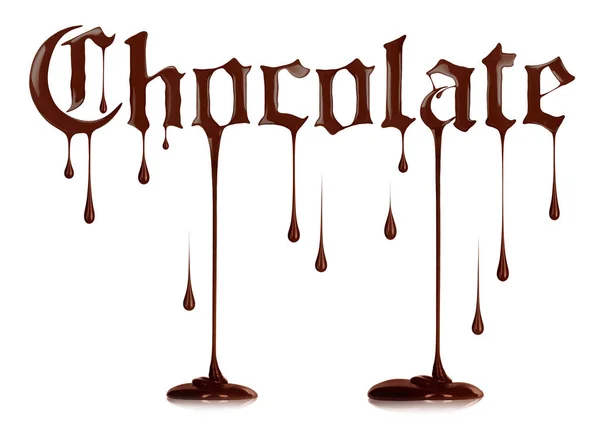 白い背景にゴシック様式で液体チョコレートで書かれた単語チョコレート — ストック写真