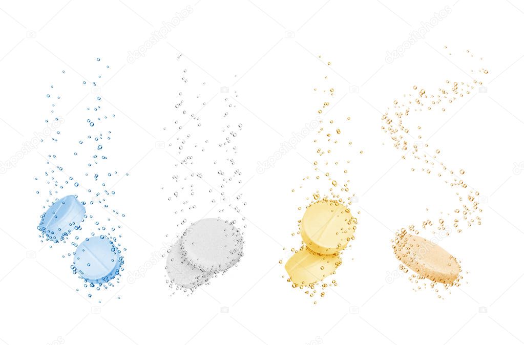 Set of water-soluble pills close-up on white background