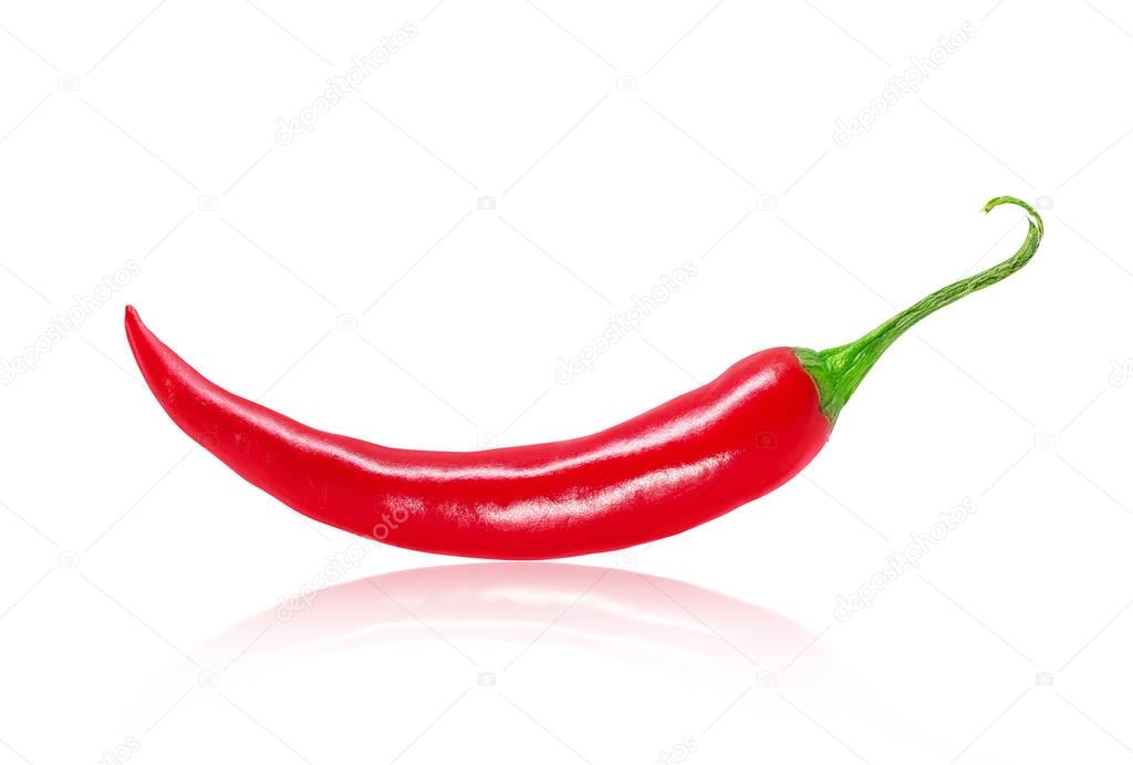 Rrefined fresh chili pepper closeup isolated on white background