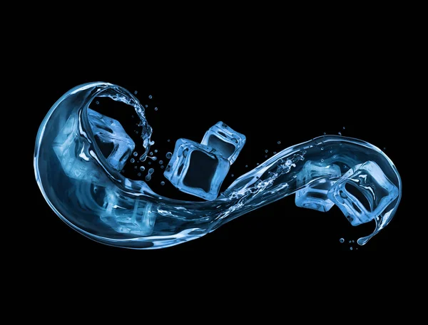 Ice cubes with splashes of water on black background — Stock Photo, Image