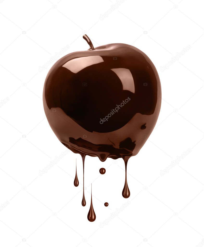 Apple poured with chocolate isolated on white background 