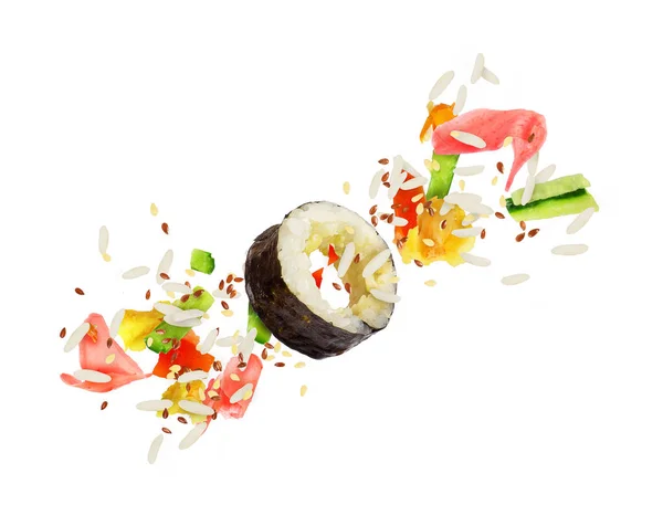 Sushi rolo desmorona no ar — Fotografia de Stock