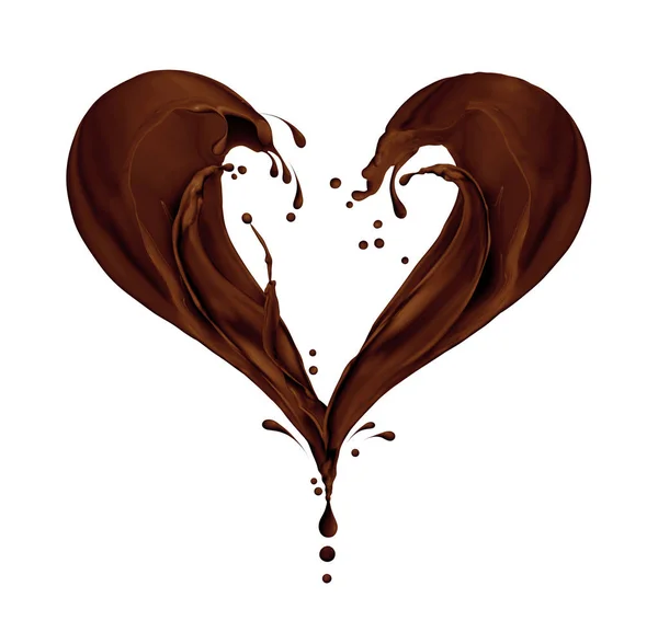 Hjärtat gjorde från mörk choklad splash isolerad på vit — Stockfoto