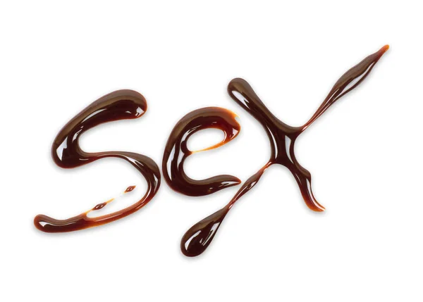 Слово "секс", написане рідким шоколадом, ізольовано на білому — стокове фото
