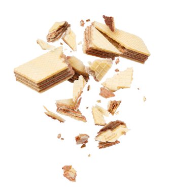 Bölünür ve bu parçaları, beyaz bir yayında donmuş waffle 