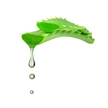 Aloe vera bitki özü kaynaklanıyor, üzerinde beyaz izole dan damlar