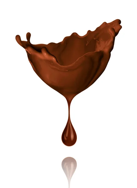 Salpicadura de crema de chocolate con gota, aislado en blanco —  Fotos de Stock