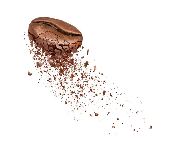 Ziarna Kawy Włamać Się Proszku Makro Białym Tle — Zdjęcie stockowe
