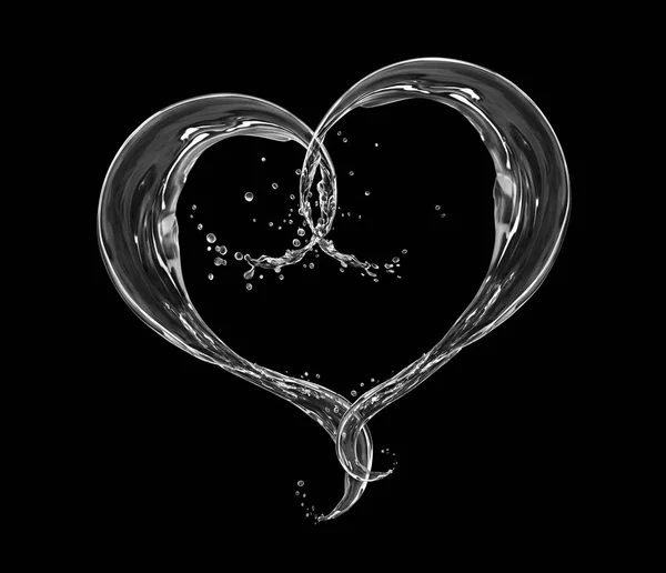 Splashes of water in the shape of a heart on a black background — Stock Photo, Image