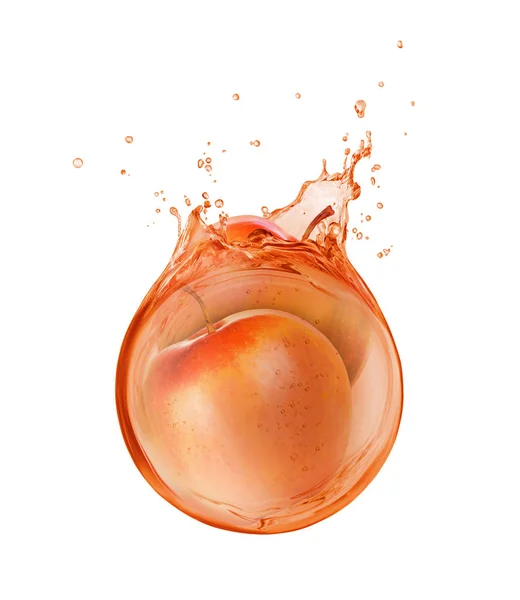 As maçãs afogam-se em um borrifo de suco isolado em um branco — Fotografia de Stock