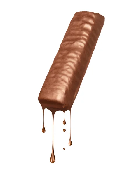 Gotas goteando de una barra de chocolate sobre un fondo blanco — Foto de Stock