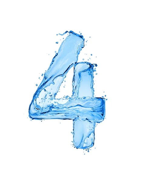 Numer 4 wykonany z rozprysków wody, izolowany na białym tle — Zdjęcie stockowe