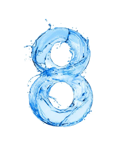 Numer 8 wykonany z rozprysków wody, izolowany na białym tle — Zdjęcie stockowe