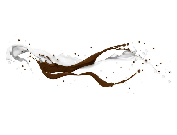 Mezcla de salpicaduras de leche y chocolate aisladas sobre fondo blanco — Foto de Stock