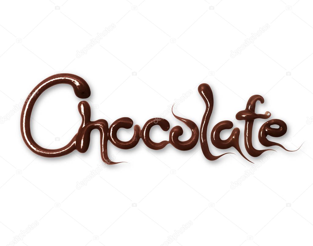 Glossy inscription Chocolate made of chocolate isolated on white background