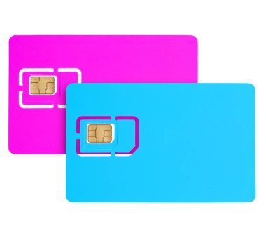 Beyaz arkaplanda izole edilmiş iki sim kartı kapat