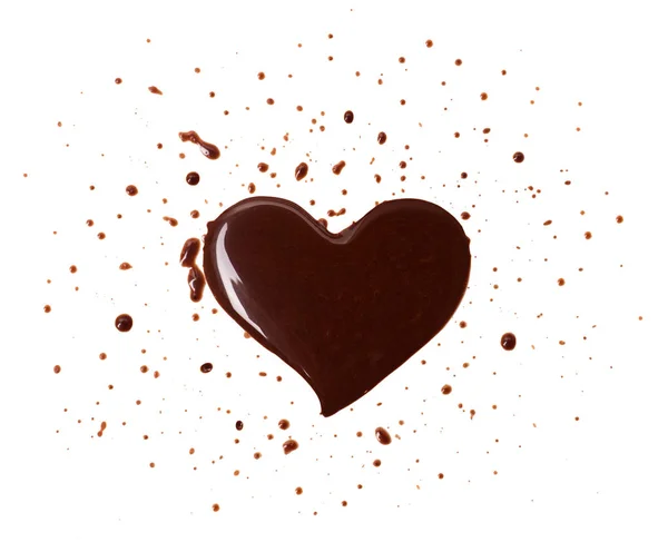 Mancha de chocolate na forma de coração em um fundo branco — Fotografia de Stock
