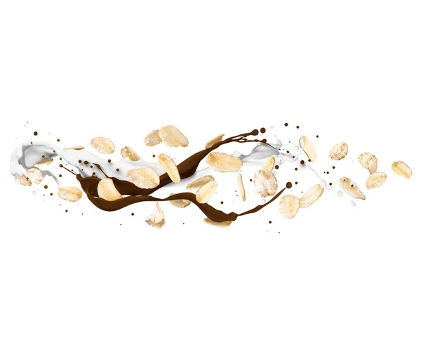 Zabpehely Tejjel Csokoládéval Fehér Alapon Izolálva — Stock Fotó