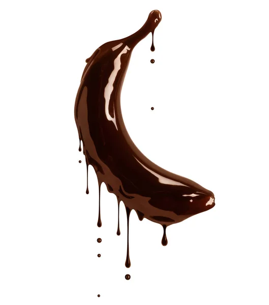 Banaan Wordt Gegoten Met Vloeibare Chocolade Geïsoleerd Een Witte Achtergrond — Stockfoto