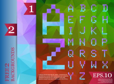 Kristal poligonal yazı tipi pırıltılar ve geometrik desenleri ile. min