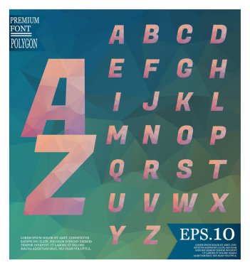 Poligonal alfabesi, soyut backgrou üzerinde yönlü büyük harfler