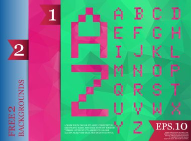 Kristal poligonal yazı tipi pırıltılar ve geometrik desenleri ile. min