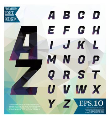 Poligonal alfabesi, soyut backgrou üzerinde yönlü büyük harfler
