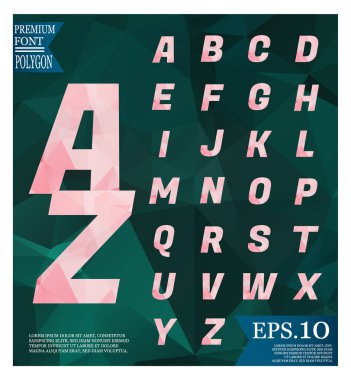 Poligonal alfabesi, soyut backgrou üzerinde yönlü büyük harfler