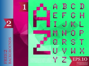 Kristal poligonal yazı tipi pırıltılar ve geometrik desenleri ile. min