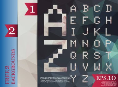 Kristal poligonal yazı tipi pırıltılar ve geometrik desenleri ile. min