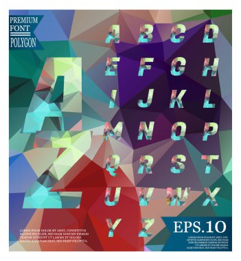 Poligonal alfabesi, soyut backgrou üzerinde yönlü büyük harfler