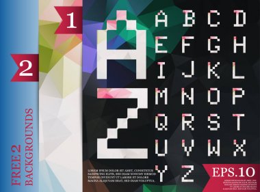 Kristal poligonal yazı tipi pırıltılar ve geometrik desenleri ile. min