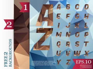 Crystal Font poligonal alfabe arka plan geometrik desen 