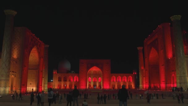 Mesquita, show de luz, noite Ásia . — Vídeo de Stock