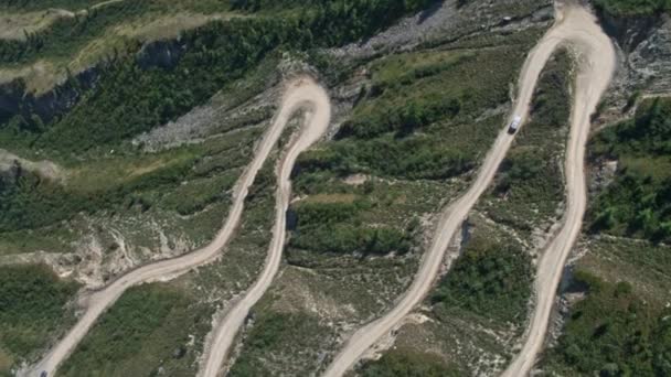 Winding serpentine road pass mountain view Rides car truck Tourism 4k — 图库视频影像