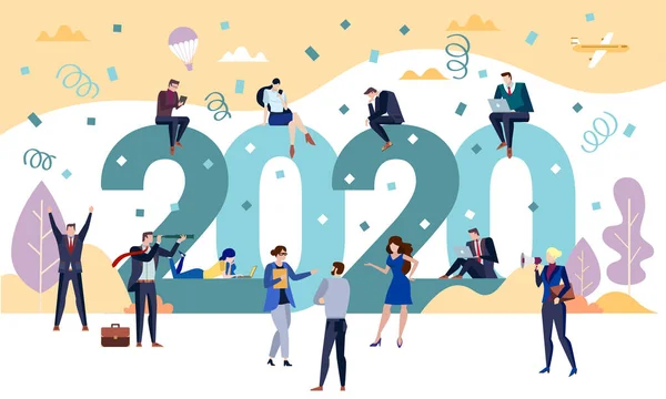2020 Yeni Yıl İş Partisi konsepti bayram sezonunu kutlayan kadın ve erkeklerle — Stok Vektör