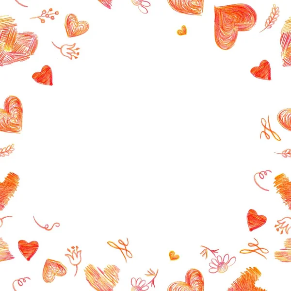 Cute frame made from hearts in scribble style for Valentine\'s Day.Isolated on a white background.
