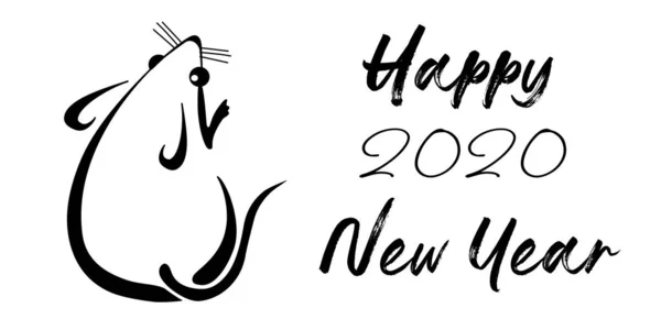 Silhueta de um rato com números do ano. Desenho de rato Lineart, ícones de ratos. Ano novo de 2020. Folhetos sazonais de férias, cartões e convites, saudações temáticas de Natal e banners . —  Vetores de Stock