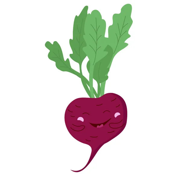 Niedliche Cartoon-Bitroot. Wurzelpflanze, Wurzel, lustiges Essen, gesundes Gemüse, hübsches Gesicht. kawaii Essen. isoliertes Vektorbild auf weißem Hintergrund. — Stockvektor