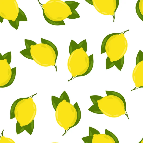 Patrón Brillante Con Limones Amarillos Hojas Verdes Imagen Vectorial Sobre — Vector de stock