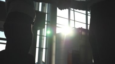 Dost karşılıklı iki İşadamlarından ofiste birbirlerini tebrik. İş karşılıklı kapalı. Erkek silah sallayarak. İş arkadaşları karşılamak ve vasıl geçmiş güneş patlaması ile el sıkışın. Yavaş hareket kapatmak