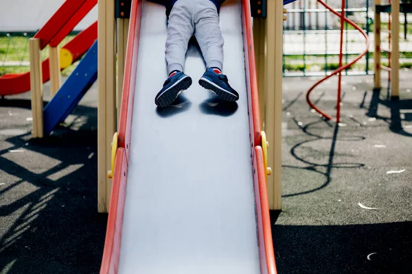 Funny Cute Happy Baby Playing Playground Emotion Happiness Fun Joy — Stock Photo, Image