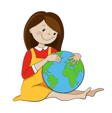 Kız çizgi film vektör illüstrasyon sarılma