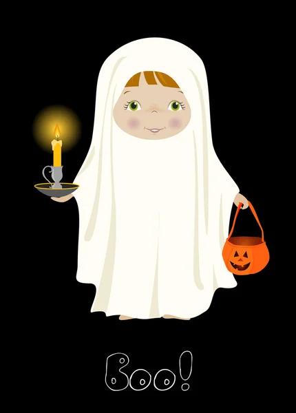 Απόκριες Boo διάνυσμα κάρτα με χαριτωμένο φάντασμα — Διανυσματικό Αρχείο