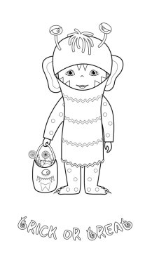 Sevimli canavar ile sayfa boyama Cadılar Bayramı