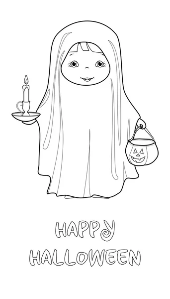 Halloween vector para colorear página con lindo fantasma — Archivo Imágenes Vectoriales