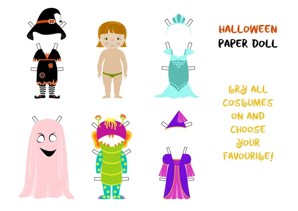 Halloween papel boneca cartoon vetor — Vetor de Stock