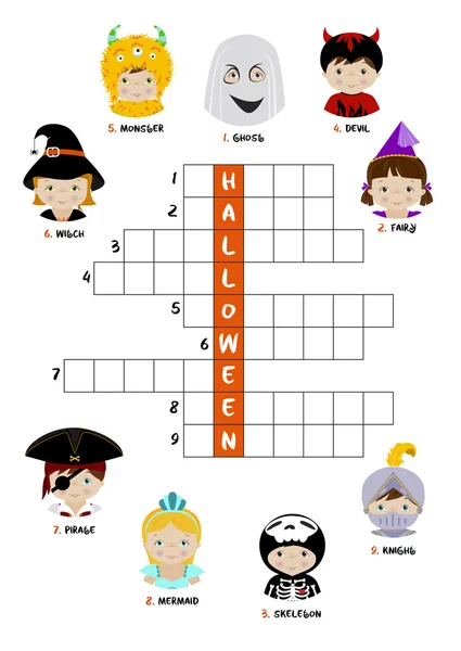 Halloween crossword puzzle dla dzieci — Wektor stockowy