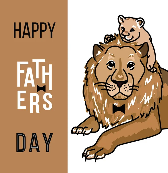 Carta di giorno di padri felici, papà e bambini animali — Vettoriale Stock